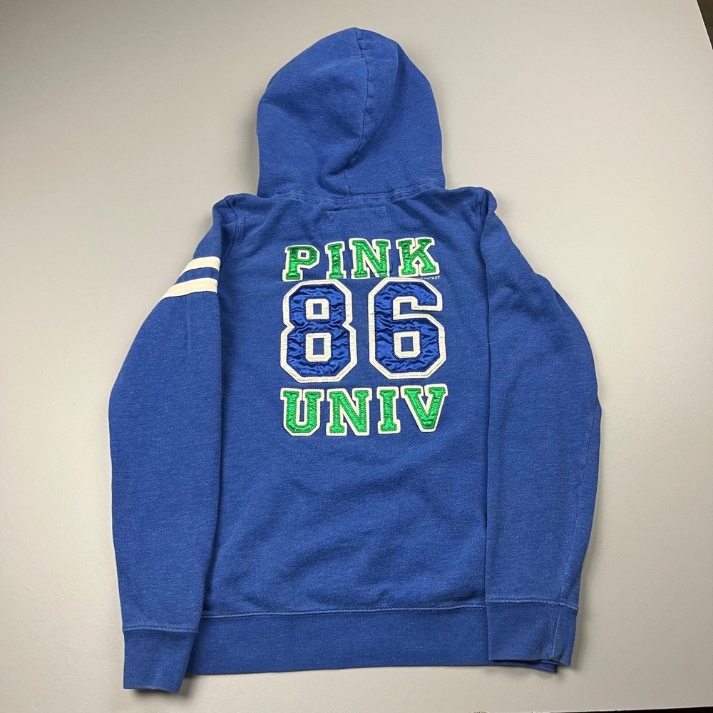 PINK Victoria's Secret Hoodie Women Large Blue 86 University Pullover Graphic